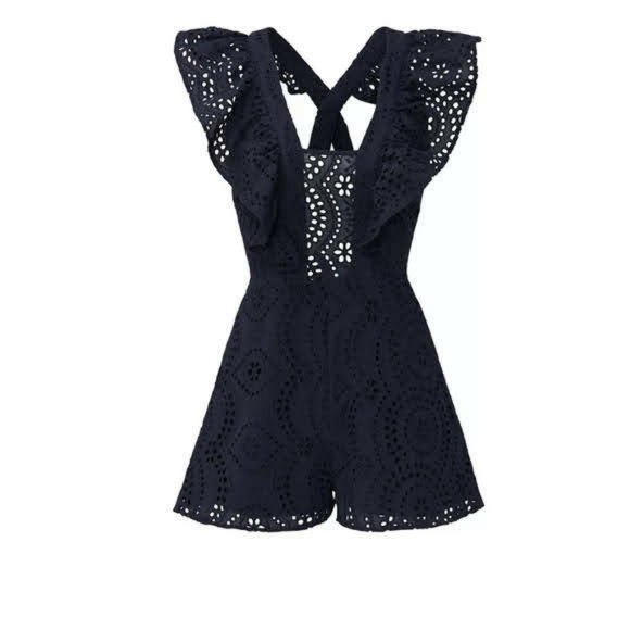 KEEPSAKE the label, Harmony Romper Navy Eyelet w/ ruffles - Picture 1 of 6